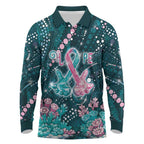 Personalised Hereditary Cancer Awareness Long Sleeve Polo Shirt Hope Ribbon With Aussie Teal Duncan Coral