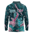 Personalised Hereditary Cancer Awareness Long Sleeve Polo Shirt Hope Ribbon With Aussie Teal Duncan Coral