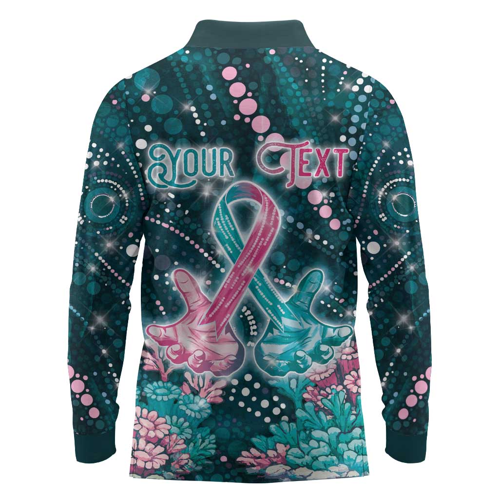 Personalised Hereditary Cancer Awareness Long Sleeve Polo Shirt Hope Ribbon With Aussie Teal Duncan Coral