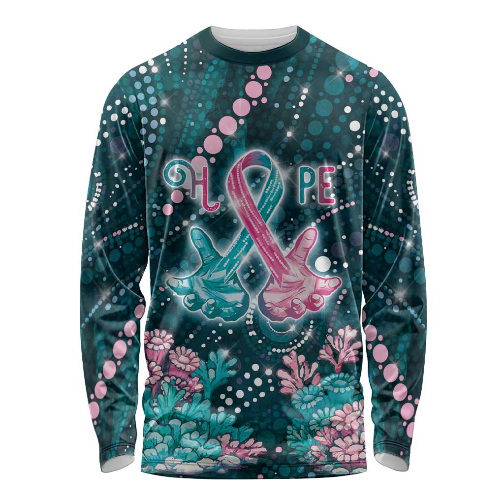 Personalised Hereditary Cancer Awareness Long Sleeve Shirt Hope Ribbon With Aussie Teal Duncan Coral