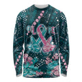 Personalised Hereditary Cancer Awareness Long Sleeve Shirt Hope Ribbon With Aussie Teal Duncan Coral