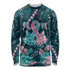 Personalised Hereditary Cancer Awareness Long Sleeve Shirt Hope Ribbon With Aussie Teal Duncan Coral