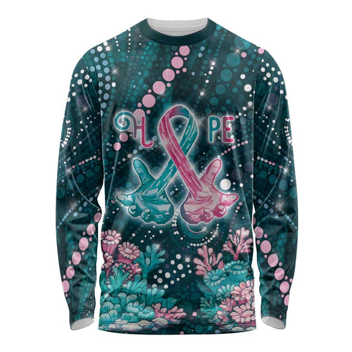 Personalised Hereditary Cancer Awareness Long Sleeve Shirt Hope Ribbon With Aussie Teal Duncan Coral