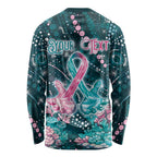 Personalised Hereditary Cancer Awareness Long Sleeve Shirt Hope Ribbon With Aussie Teal Duncan Coral