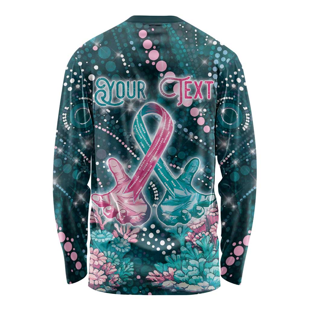Personalised Hereditary Cancer Awareness Long Sleeve Shirt Hope Ribbon With Aussie Teal Duncan Coral