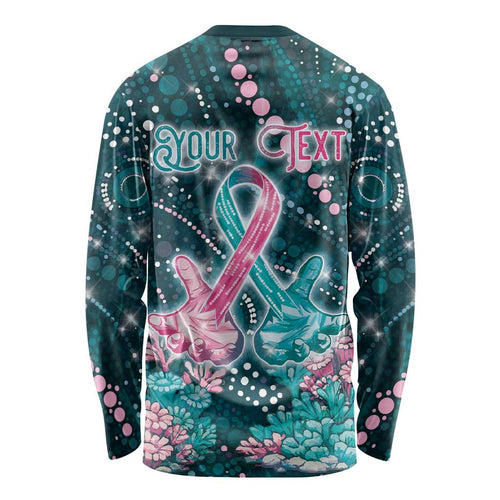 Personalised Hereditary Cancer Awareness Long Sleeve Shirt Hope Ribbon With Aussie Teal Duncan Coral