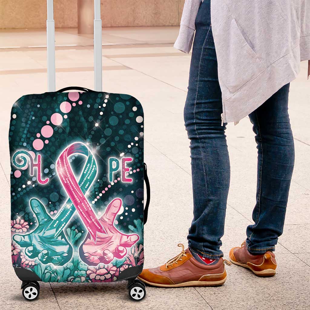 Hereditary Cancer Awareness Luggage Cover Hope Ribbon With Aussie Teal Duncan Coral