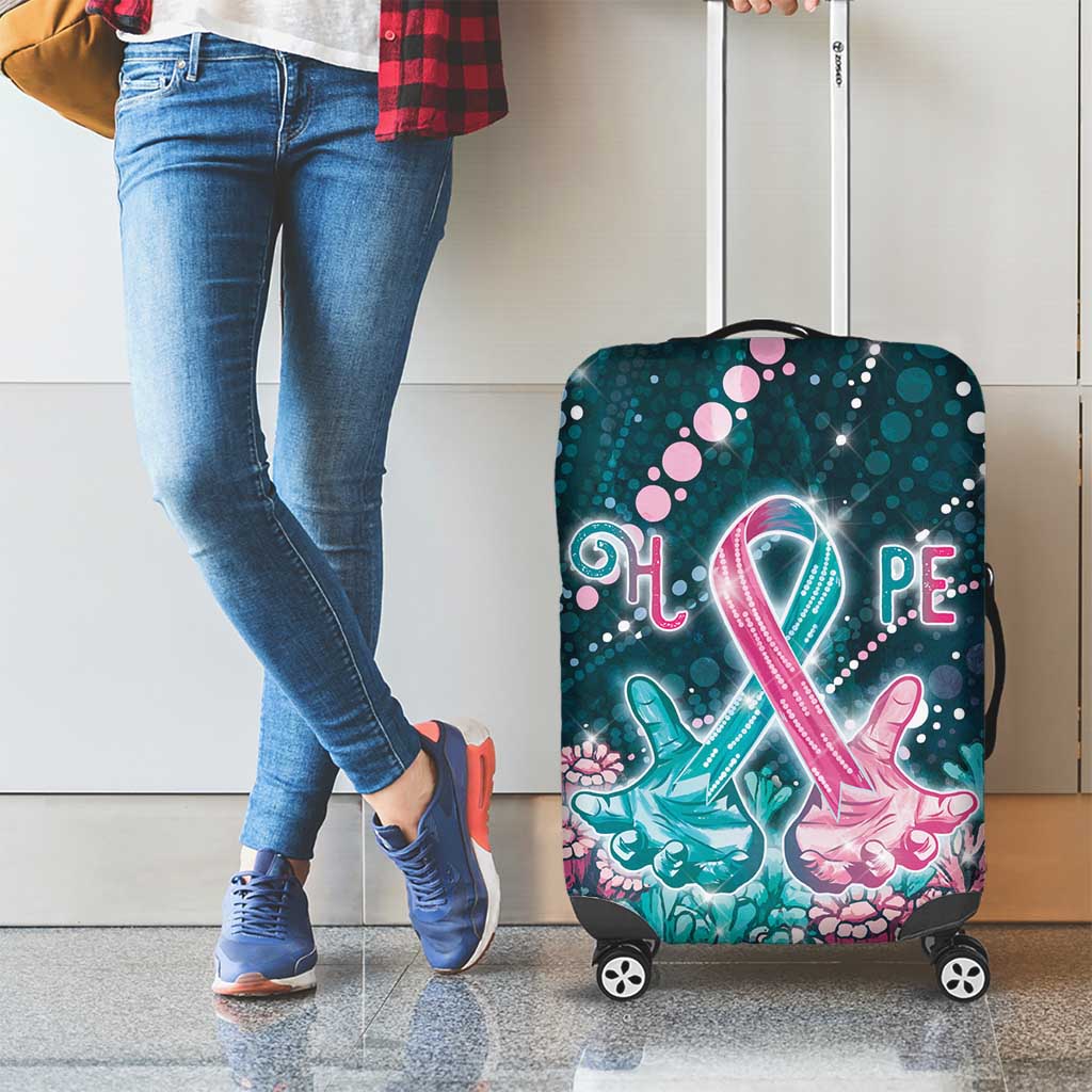 Hereditary Cancer Awareness Luggage Cover Hope Ribbon With Aussie Teal Duncan Coral