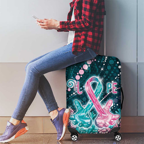 Hereditary Cancer Awareness Luggage Cover Hope Ribbon With Aussie Teal Duncan Coral