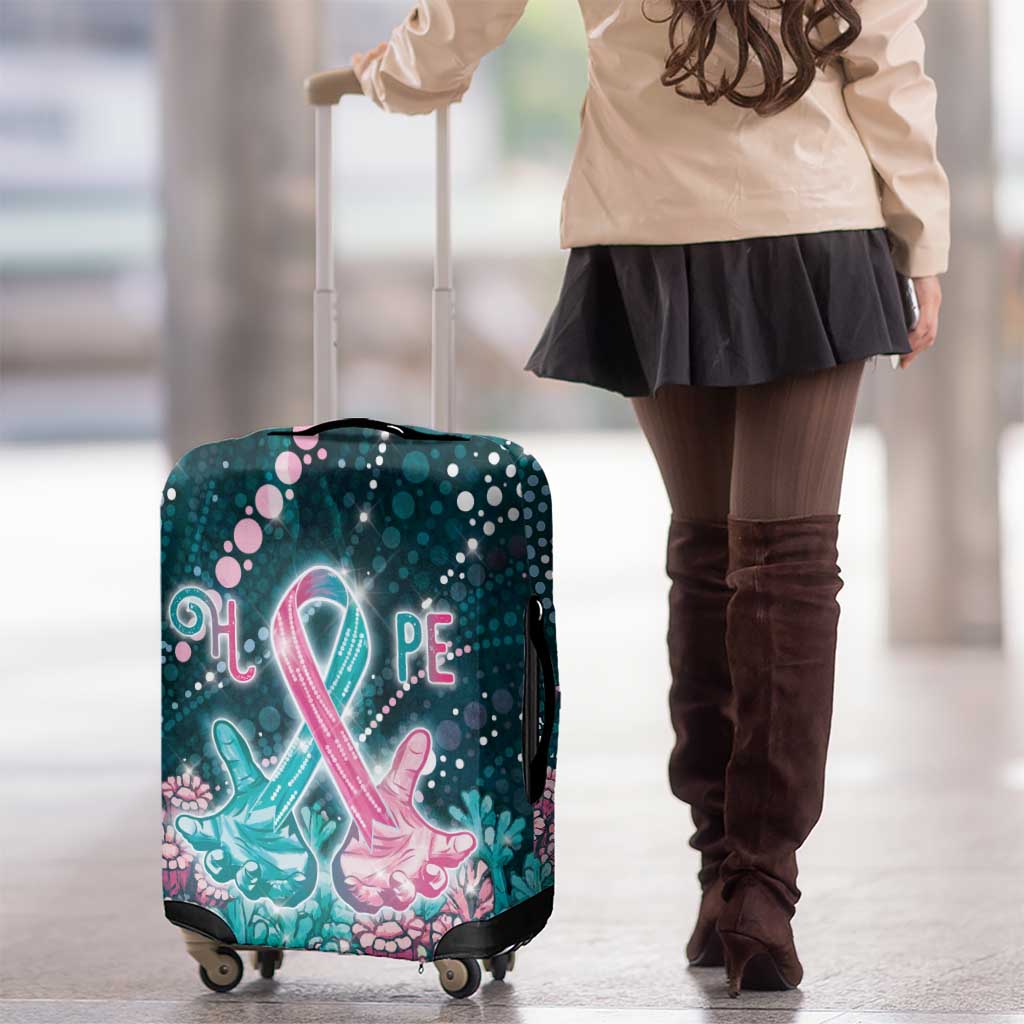 Hereditary Cancer Awareness Luggage Cover Hope Ribbon With Aussie Teal Duncan Coral