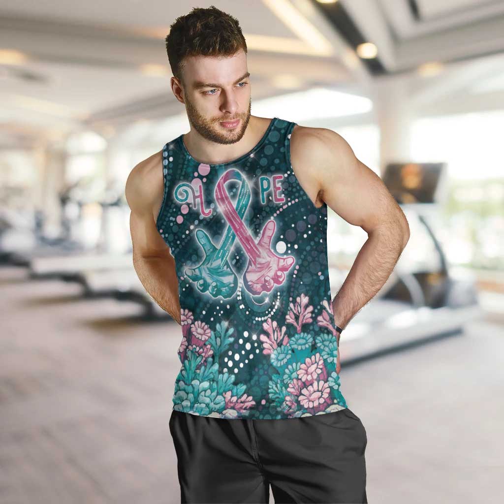 Personalised Hereditary Cancer Awareness Men Tank Top Hope Ribbon With Aussie Teal Duncan Coral