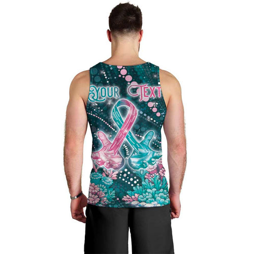 Personalised Hereditary Cancer Awareness Men Tank Top Hope Ribbon With Aussie Teal Duncan Coral