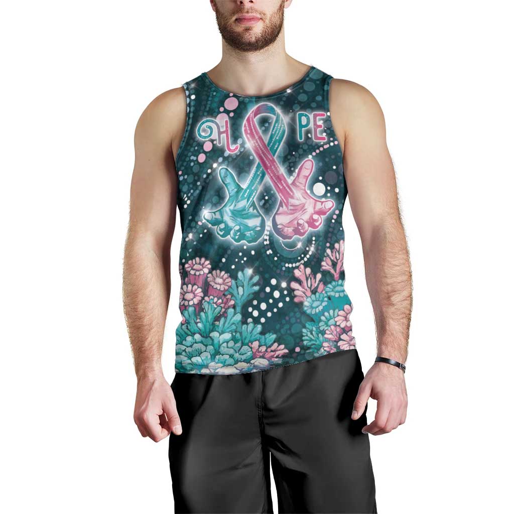 Personalised Hereditary Cancer Awareness Men Tank Top Hope Ribbon With Aussie Teal Duncan Coral