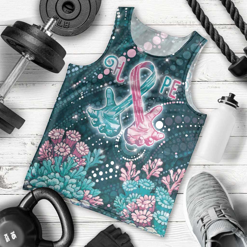 Personalised Hereditary Cancer Awareness Men Tank Top Hope Ribbon With Aussie Teal Duncan Coral
