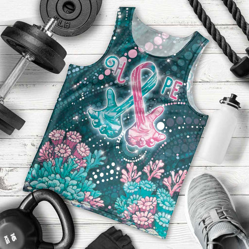 Personalised Hereditary Cancer Awareness Men Tank Top Hope Ribbon With Aussie Teal Duncan Coral