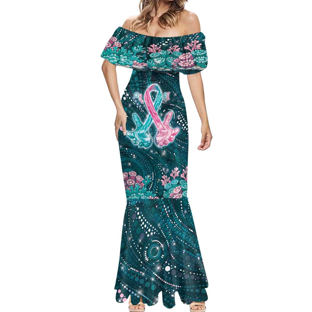 Personalised Hereditary Cancer Awareness Mermaid Dress Hope Ribbon With Aussie Teal Duncan Coral