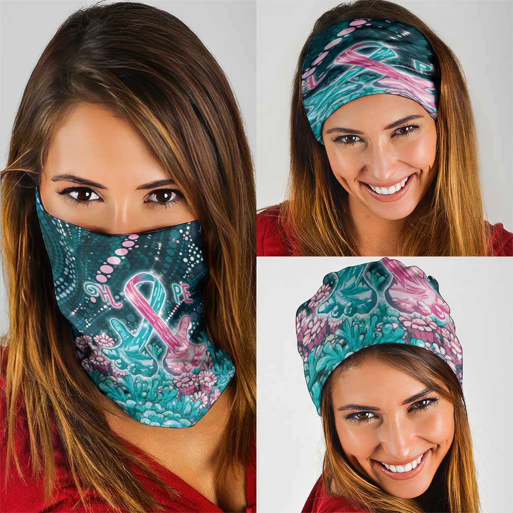 Hereditary Cancer Awareness Neck Gaiter Hope Ribbon With Aussie Teal Duncan Coral
