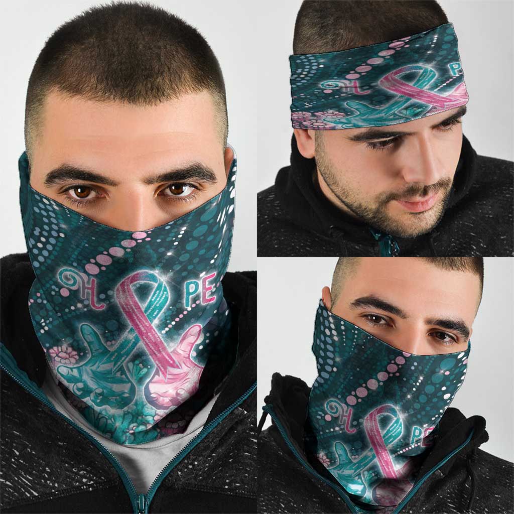 Hereditary Cancer Awareness Neck Gaiter Hope Ribbon With Aussie Teal Duncan Coral