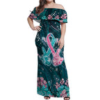 Personalised Hereditary Cancer Awareness Off Shoulder Maxi Dress Hope Ribbon With Aussie Teal Duncan Coral