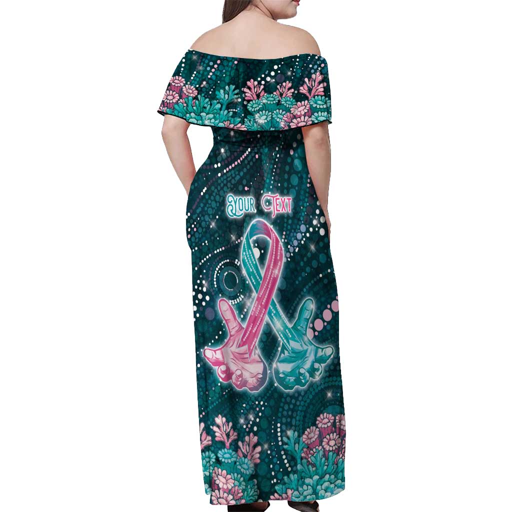 Personalised Hereditary Cancer Awareness Off Shoulder Maxi Dress Hope Ribbon With Aussie Teal Duncan Coral