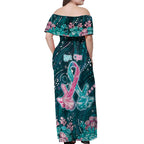 Personalised Hereditary Cancer Awareness Off Shoulder Maxi Dress Hope Ribbon With Aussie Teal Duncan Coral