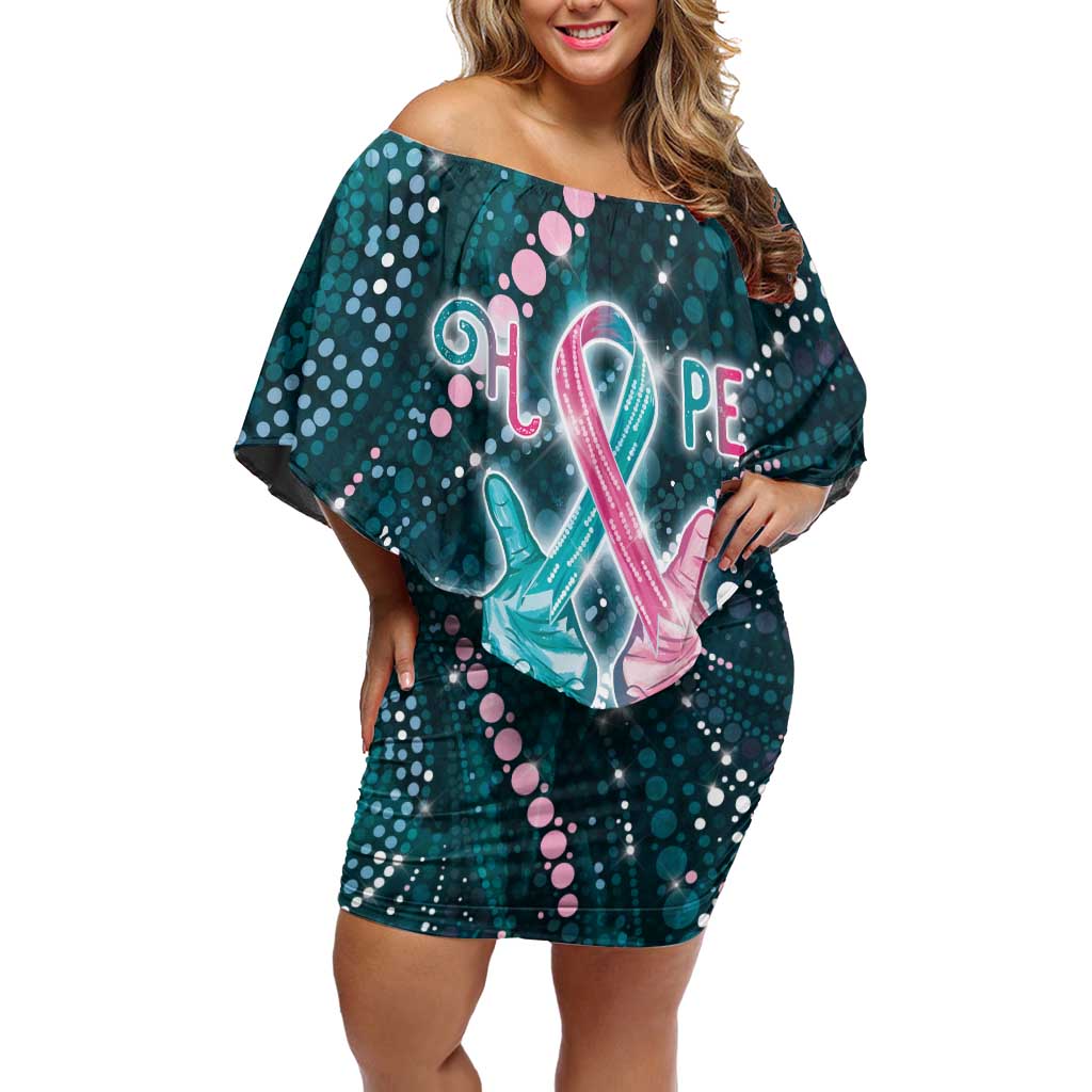 Personalised Hereditary Cancer Awareness Off Shoulder Short Dress Hope Ribbon With Aussie Teal Duncan Coral