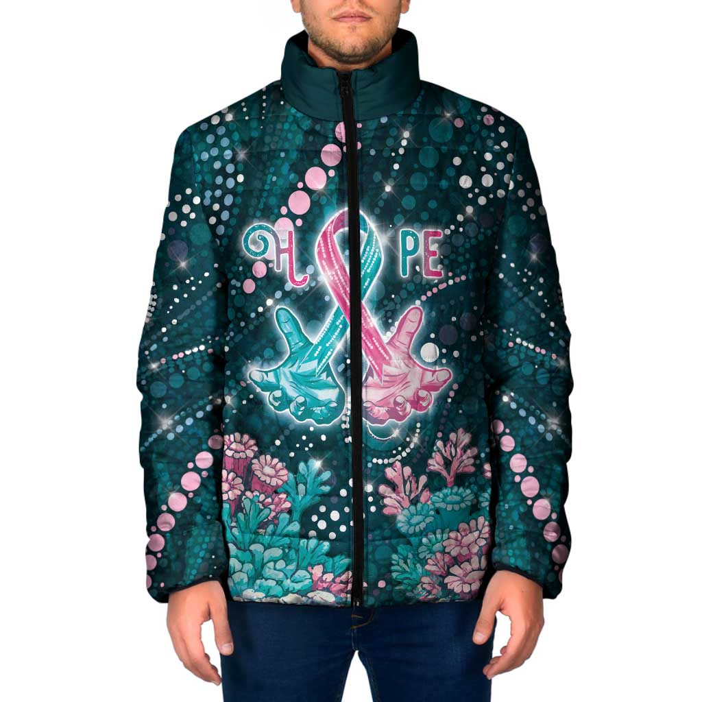 Personalised Hereditary Cancer Awareness Padded Jacket Hope Ribbon With Aussie Teal Duncan Coral