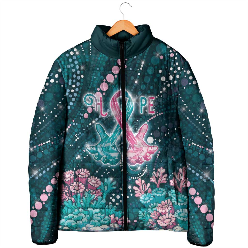 Personalised Hereditary Cancer Awareness Padded Jacket Hope Ribbon With Aussie Teal Duncan Coral