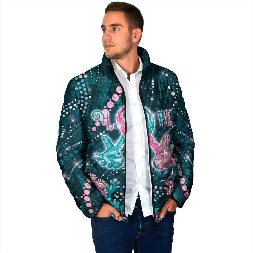 Personalised Hereditary Cancer Awareness Padded Jacket Hope Ribbon With Aussie Teal Duncan Coral