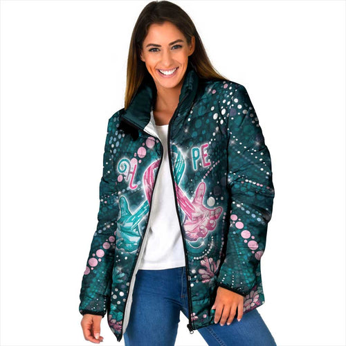 Personalised Hereditary Cancer Awareness Padded Jacket Hope Ribbon With Aussie Teal Duncan Coral