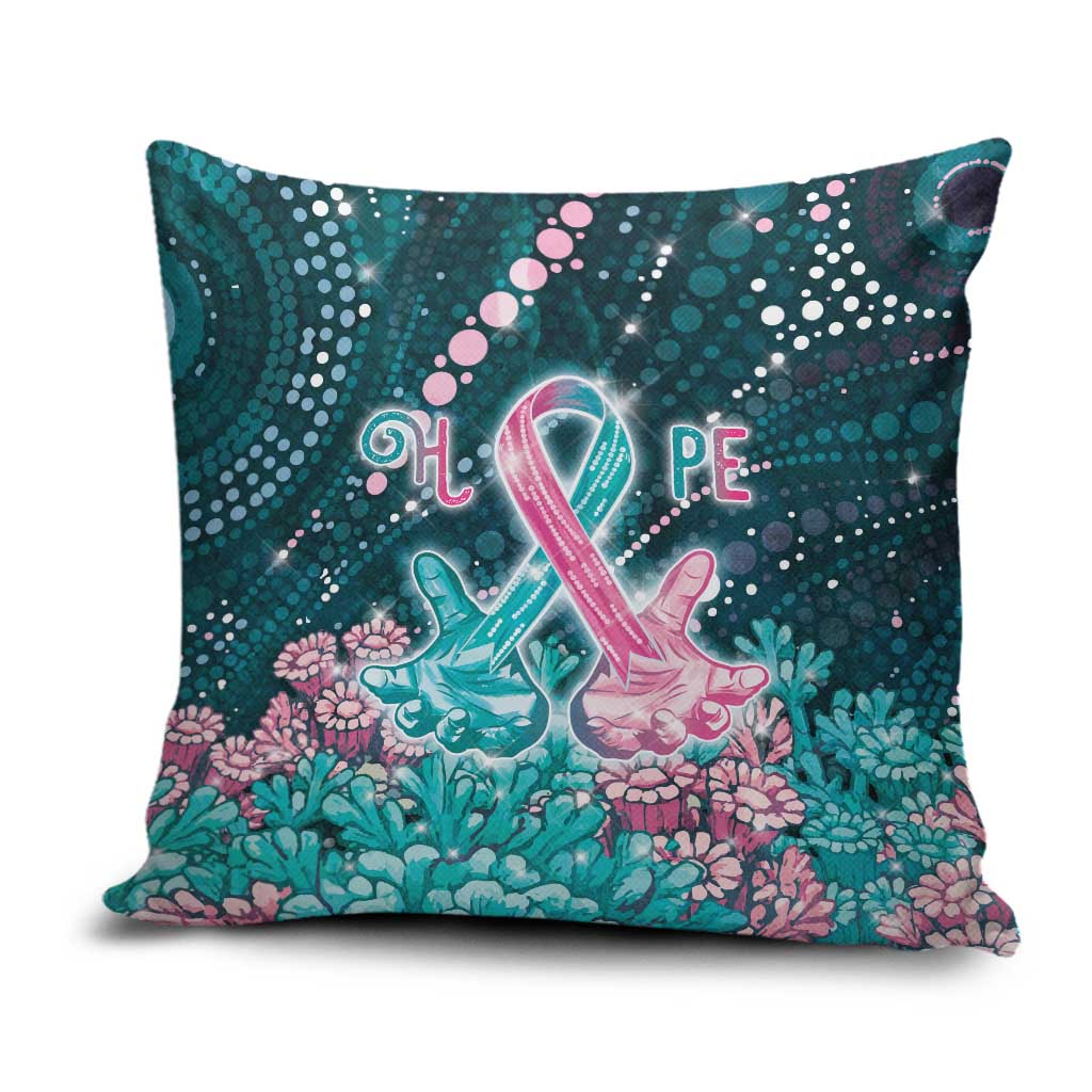 Hereditary Cancer Awareness Pillow Cover Hope Ribbon With Aussie Teal Duncan Coral