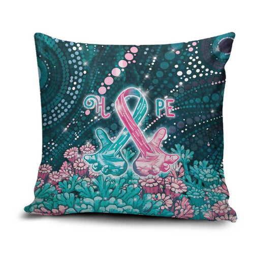 Hereditary Cancer Awareness Pillow Cover Hope Ribbon With Aussie Teal Duncan Coral