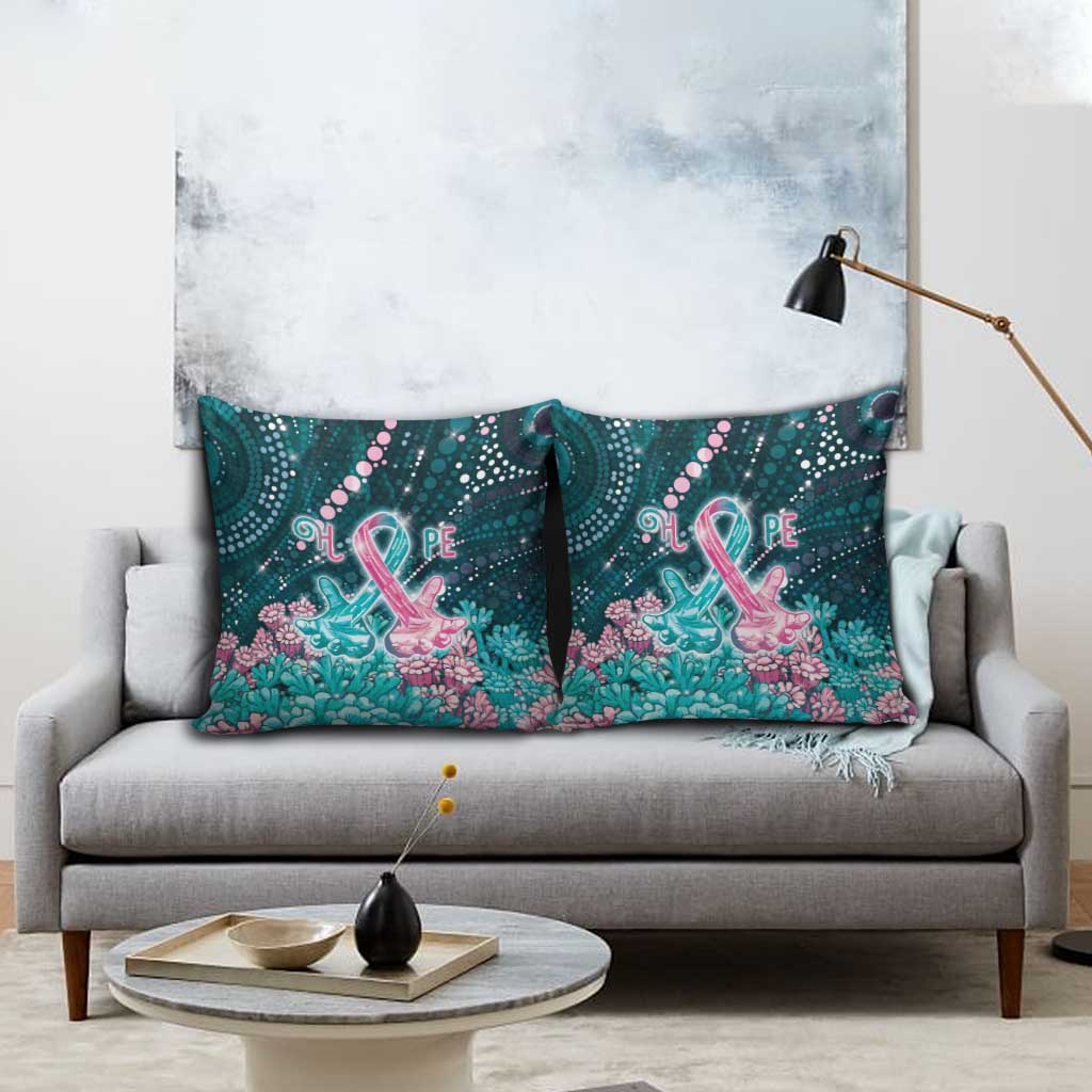 Hereditary Cancer Awareness Pillow Cover Hope Ribbon With Aussie Teal Duncan Coral