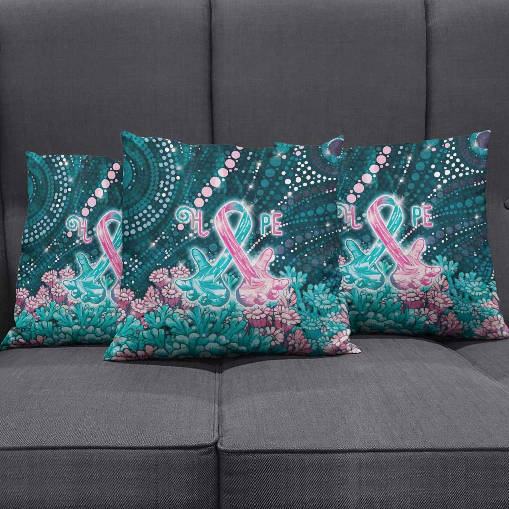 Hereditary Cancer Awareness Pillow Cover Hope Ribbon With Aussie Teal Duncan Coral
