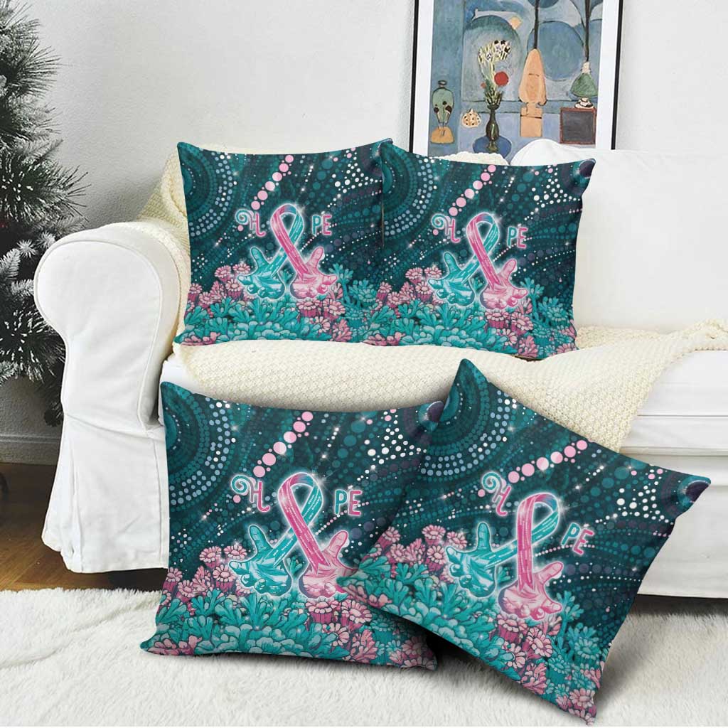 Hereditary Cancer Awareness Pillow Cover Hope Ribbon With Aussie Teal Duncan Coral