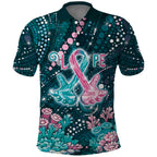 Personalised Hereditary Cancer Awareness Polo Shirt Hope Ribbon With Aussie Teal Duncan Coral
