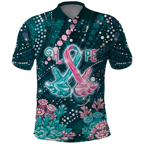 Personalised Hereditary Cancer Awareness Polo Shirt Hope Ribbon With Aussie Teal Duncan Coral