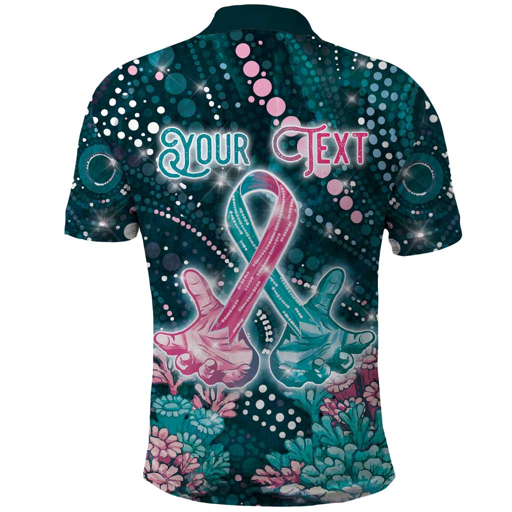 Personalised Hereditary Cancer Awareness Polo Shirt Hope Ribbon With Aussie Teal Duncan Coral