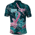 Personalised Hereditary Cancer Awareness Polo Shirt Hope Ribbon With Aussie Teal Duncan Coral