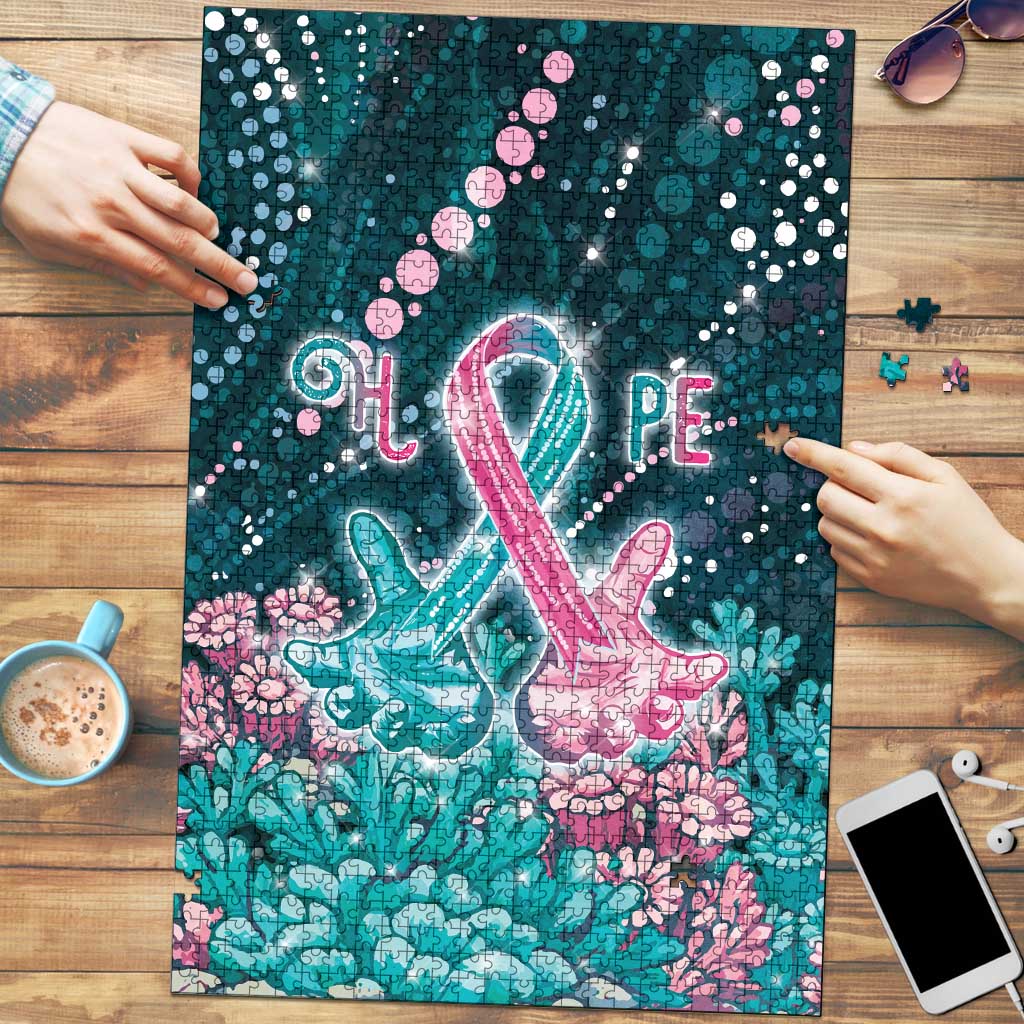 Hereditary Cancer Awareness Puzzle Hope Ribbon With Aussie Teal Duncan Coral