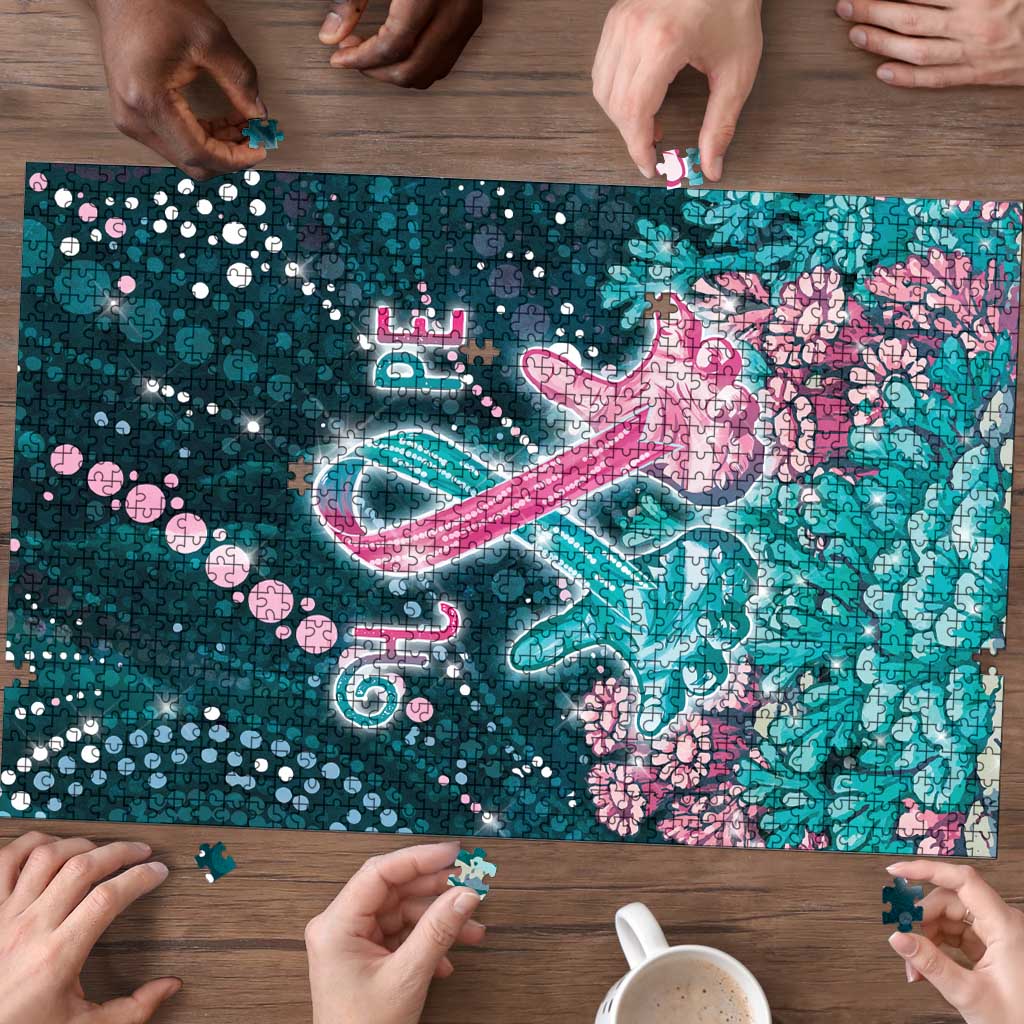Hereditary Cancer Awareness Puzzle Hope Ribbon With Aussie Teal Duncan Coral