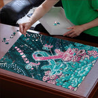 Hereditary Cancer Awareness Puzzle Hope Ribbon With Aussie Teal Duncan Coral