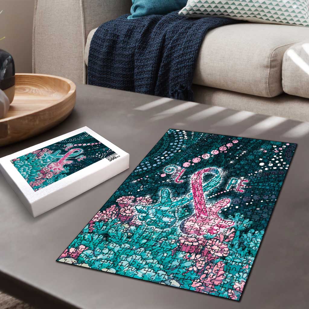 Hereditary Cancer Awareness Puzzle Hope Ribbon With Aussie Teal Duncan Coral