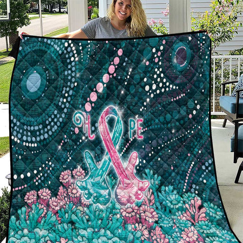 Hereditary Cancer Awareness Quilt Hope Ribbon With Aussie Teal Duncan Coral