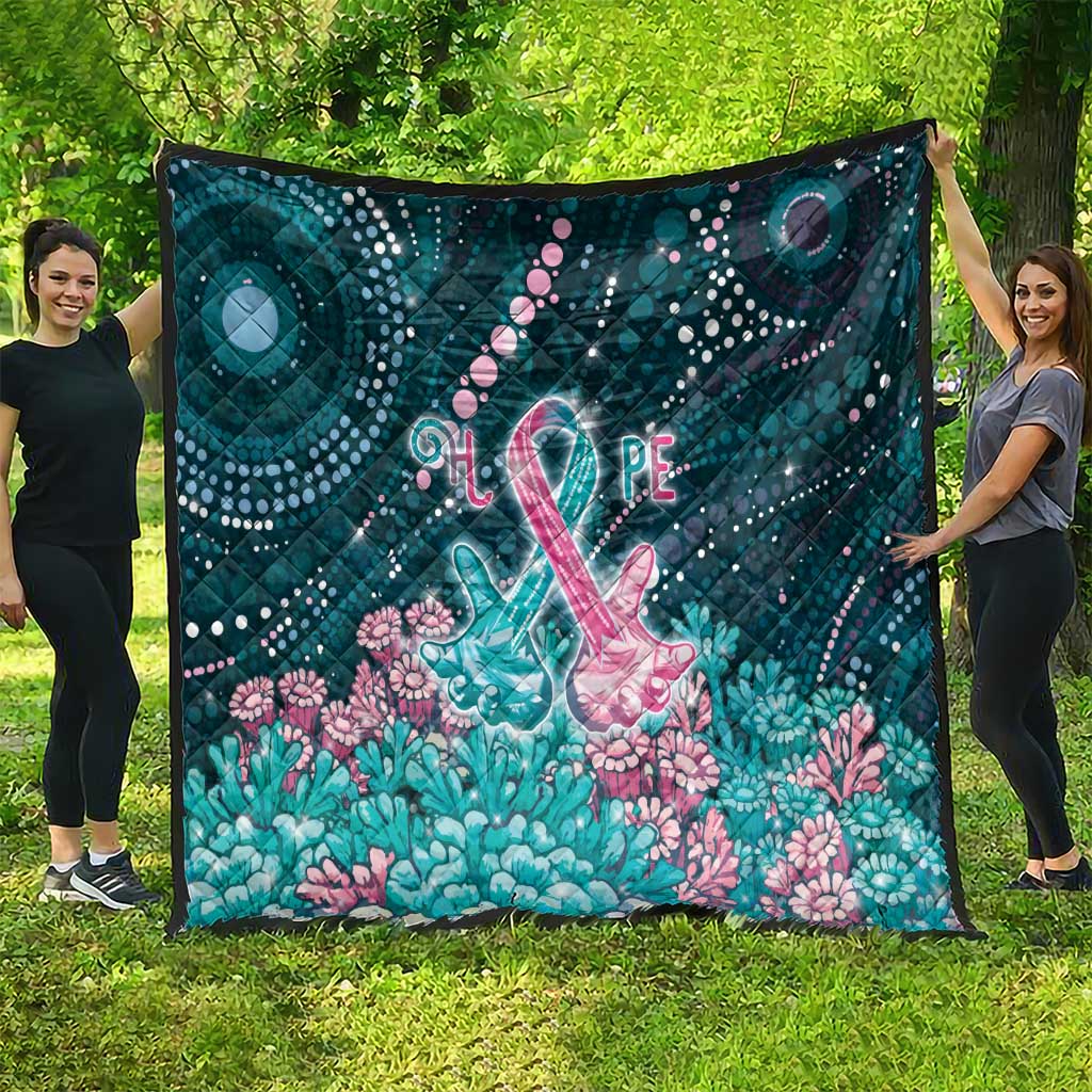 Hereditary Cancer Awareness Quilt Hope Ribbon With Aussie Teal Duncan Coral