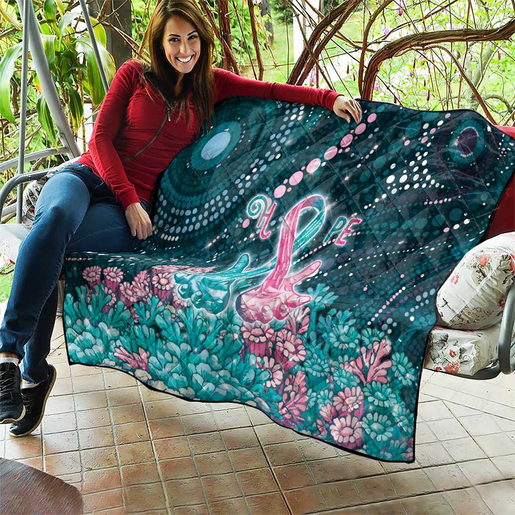 Hereditary Cancer Awareness Quilt Hope Ribbon With Aussie Teal Duncan Coral