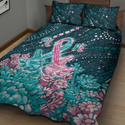 Hereditary Cancer Awareness Quilt Bed Set Hope Ribbon With Aussie Teal Duncan Coral