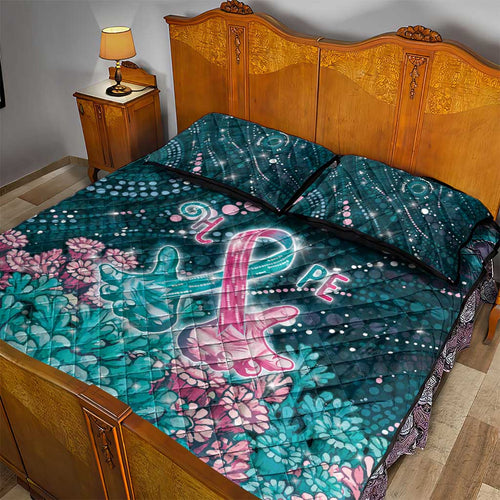 Hereditary Cancer Awareness Quilt Bed Set Hope Ribbon With Aussie Teal Duncan Coral
