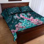 Hereditary Cancer Awareness Quilt Bed Set Hope Ribbon With Aussie Teal Duncan Coral
