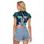 Personalised Hereditary Cancer Awareness Raglan Cropped T Shirt Hope Ribbon With Aussie Teal Duncan Coral